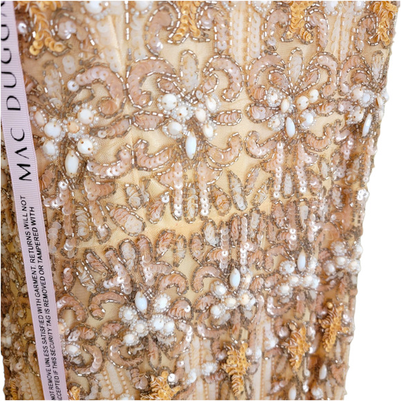 Mac Duggal 5576 Peach 18 Sequin Beaded Long Sleeve High Neck Midi Evening Dress - Picture 9 of 13